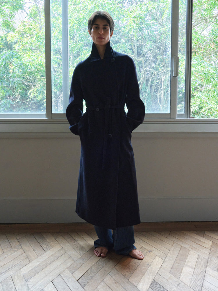MORI WOOL COAT IN DARKEST NAVY