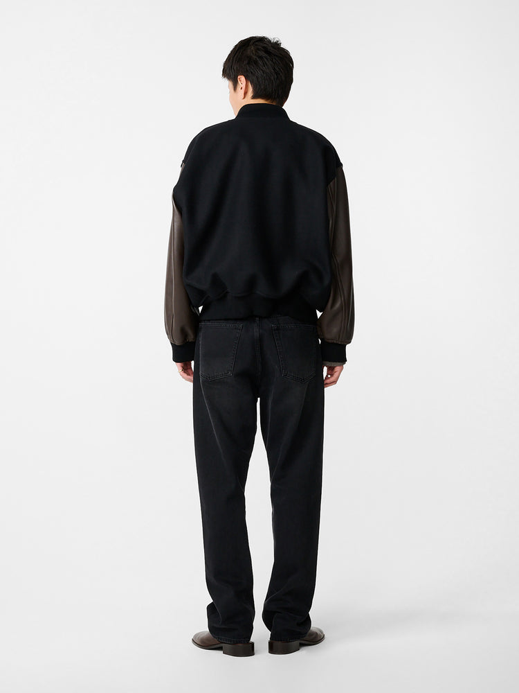 ALPH LEATHER BOMBER JACKET IN BLACK / COCOA