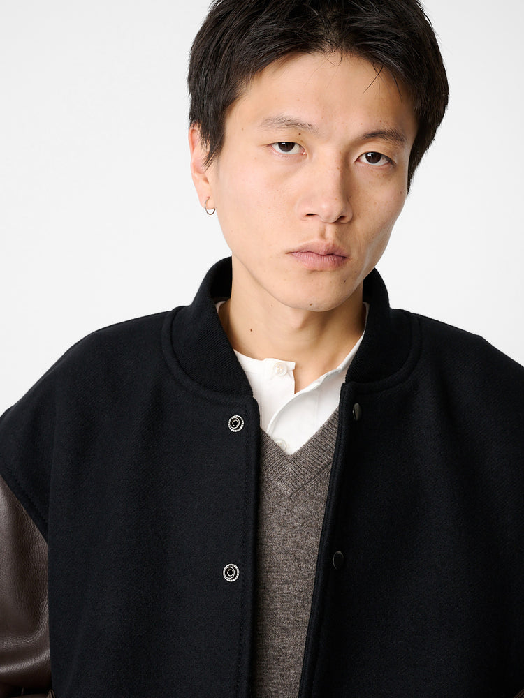 ALPH LEATHER BOMBER JACKET IN BLACK / COCOA