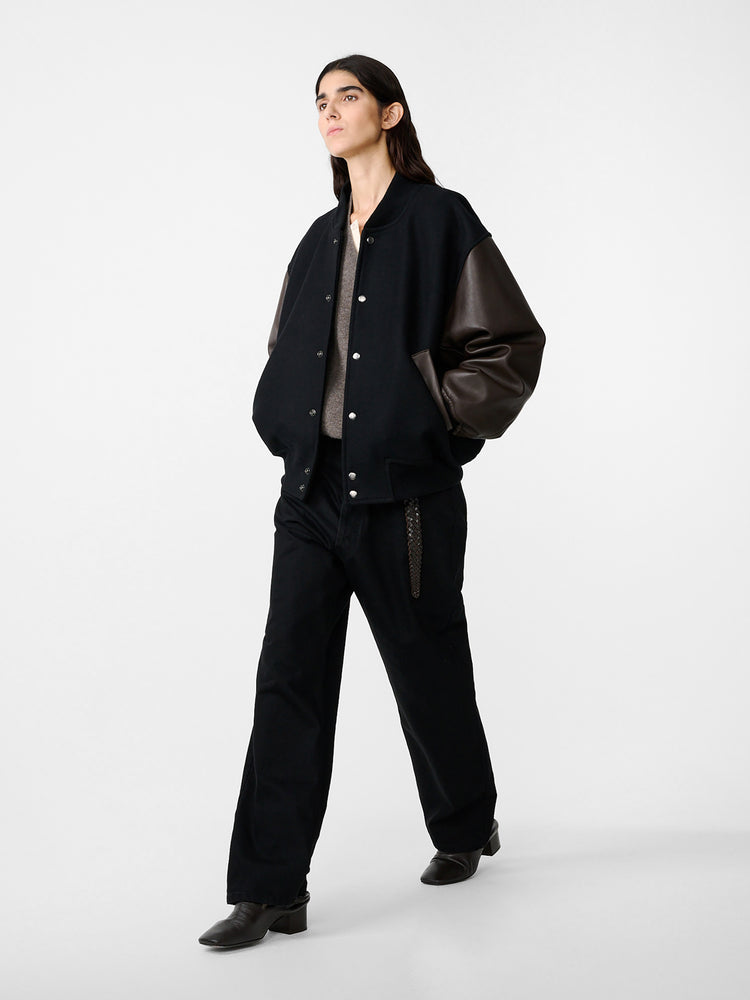 ALPH LEATHER BOMBER JACKET IN BLACK / COCOA