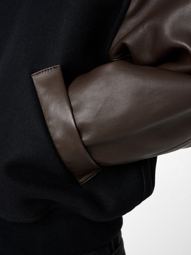 ALPH LEATHER BOMBER JACKET IN BLACK / COCOA