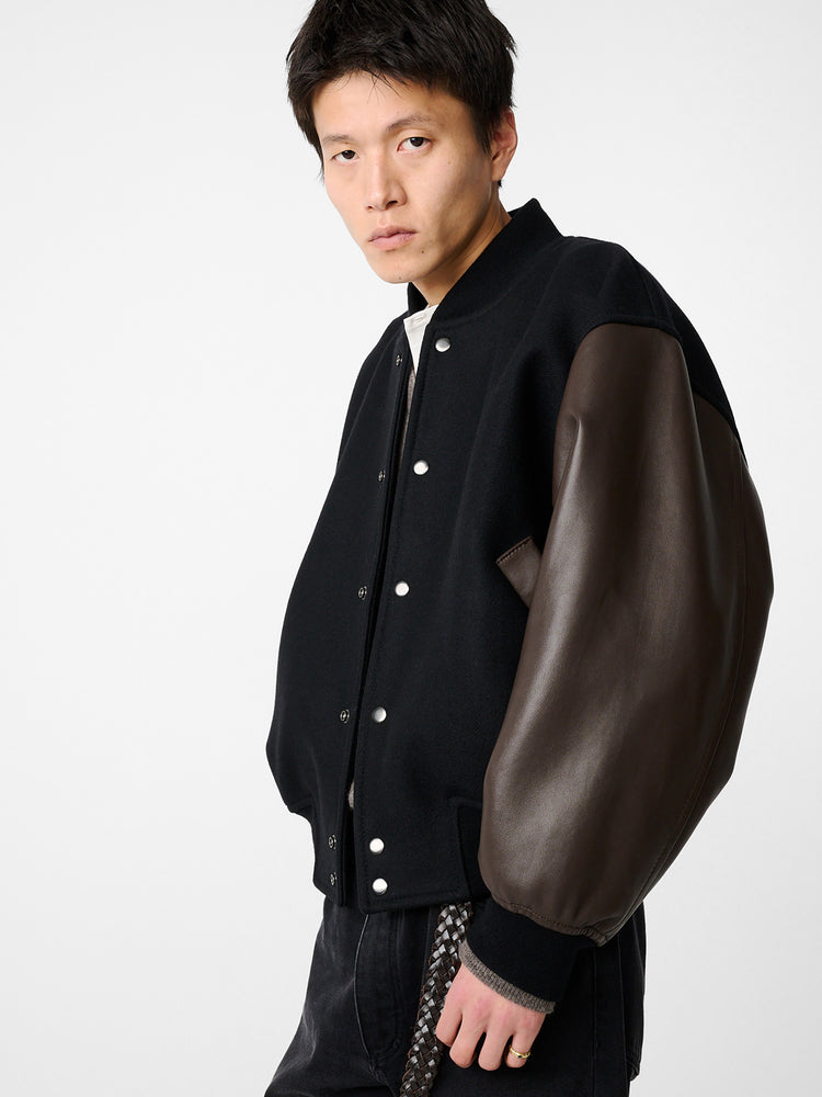 ALPH LEATHER BOMBER JACKET IN BLACK / COCOA