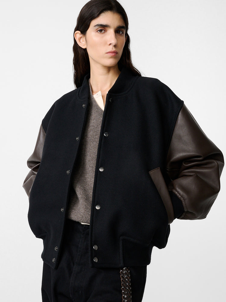 ALPH LEATHER BOMBER JACKET IN BLACK / COCOA