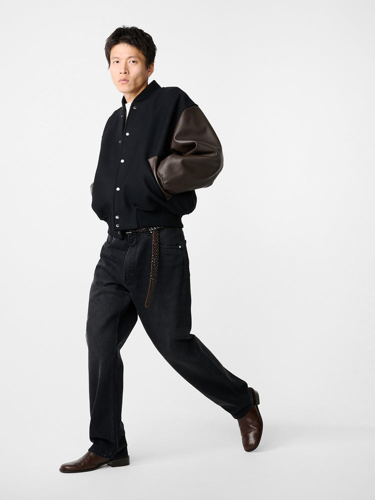 ALPH LEATHER BOMBER JACKET IN BLACK / COCOA