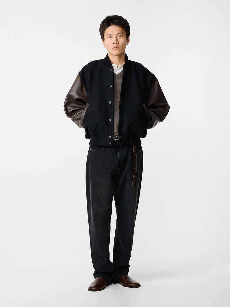 ALPH LEATHER BOMBER JACKET IN BLACK / COCOA