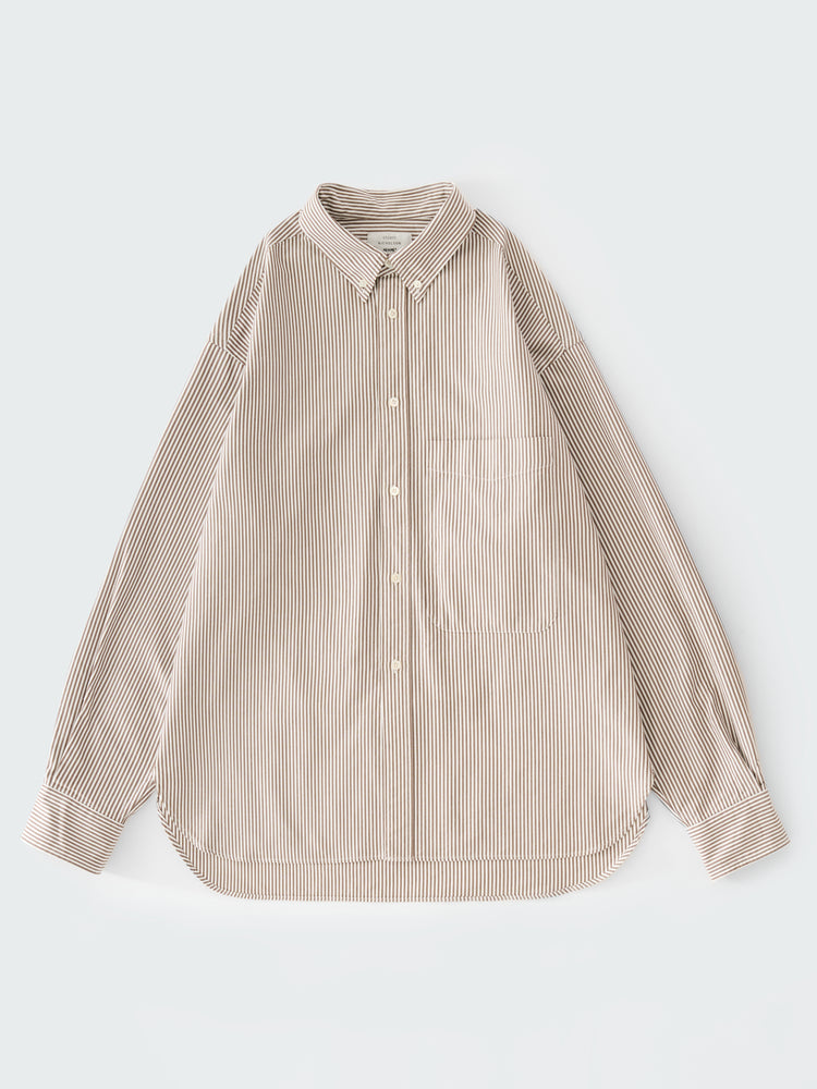 SN X BEAMS PLUS LISA OXFORD SHIRT IN BROWN WHITE STRIPE