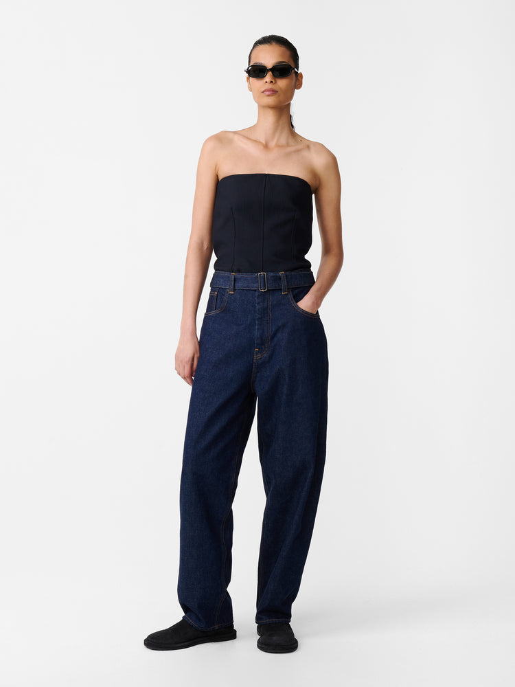 CAHUN CRINKLE DENIM PANT IN INDIGO