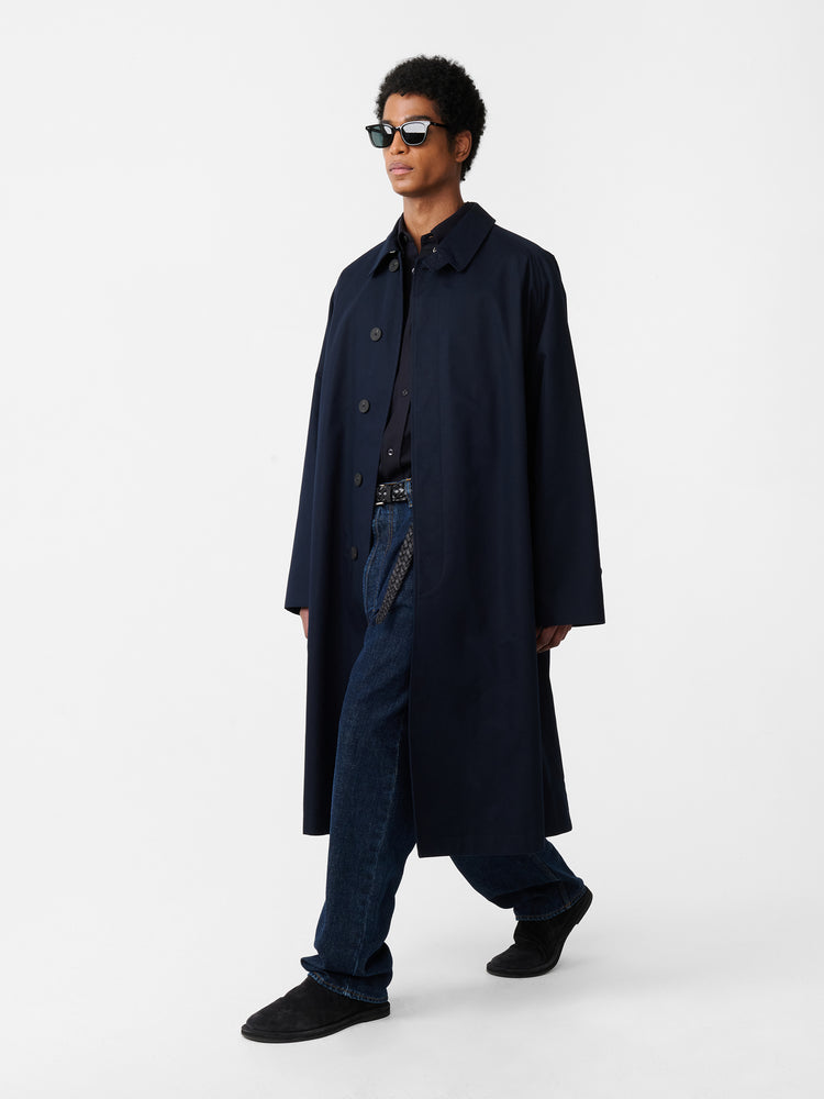 CROWE COATED COTTON COAT IN DARKEST NAVY