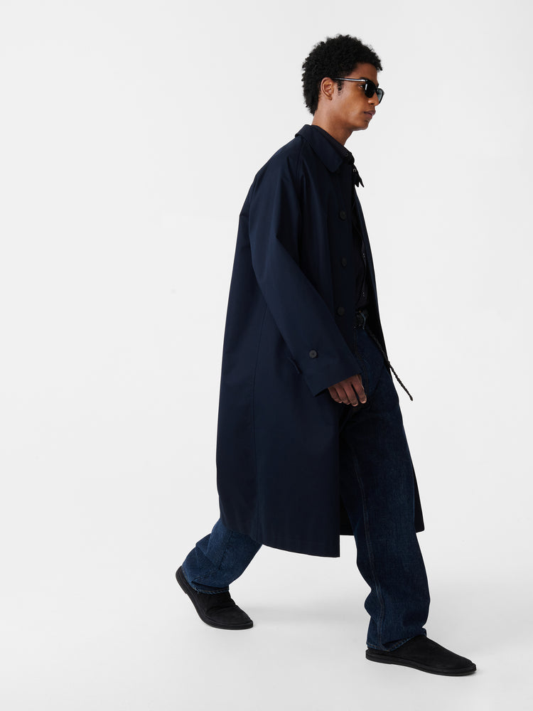 CROWE COATED COTTON COAT IN DARKEST NAVY