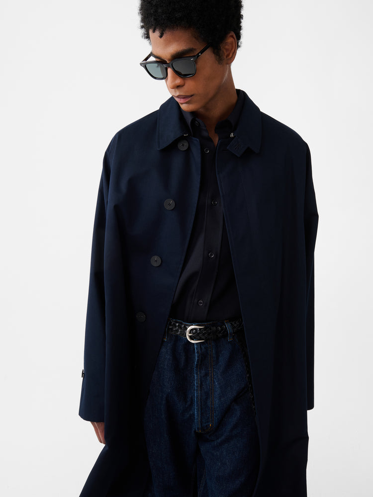CROWE COATED COTON COAT IN DARKEST NAVY