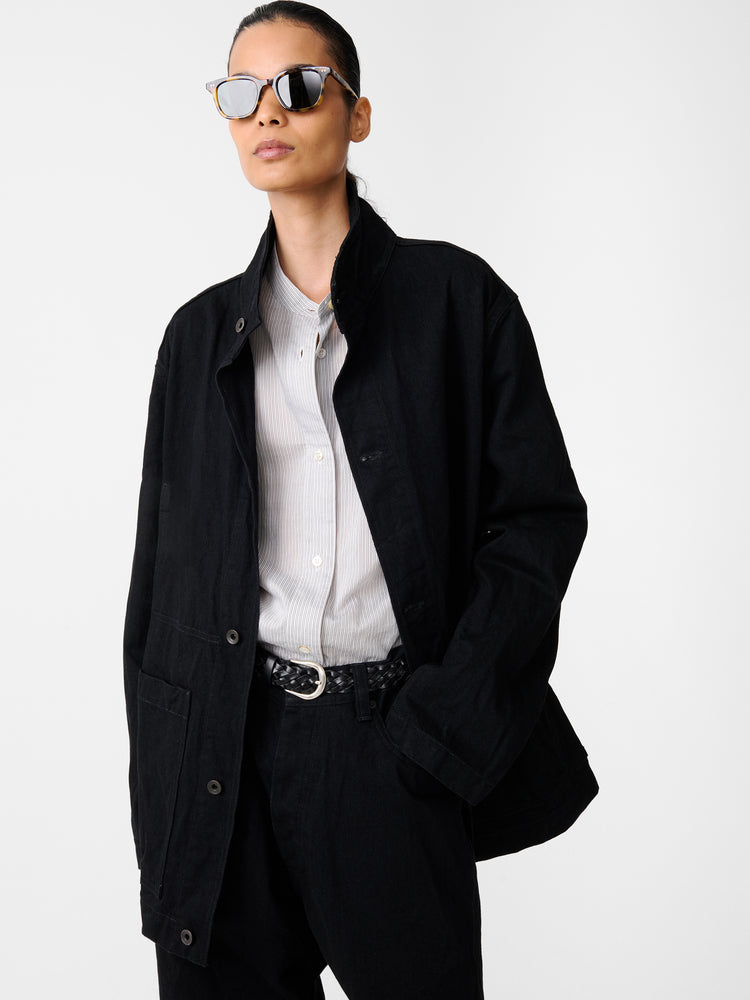 DISTRICT CRINKLE DENIM JACKET IN BLACK