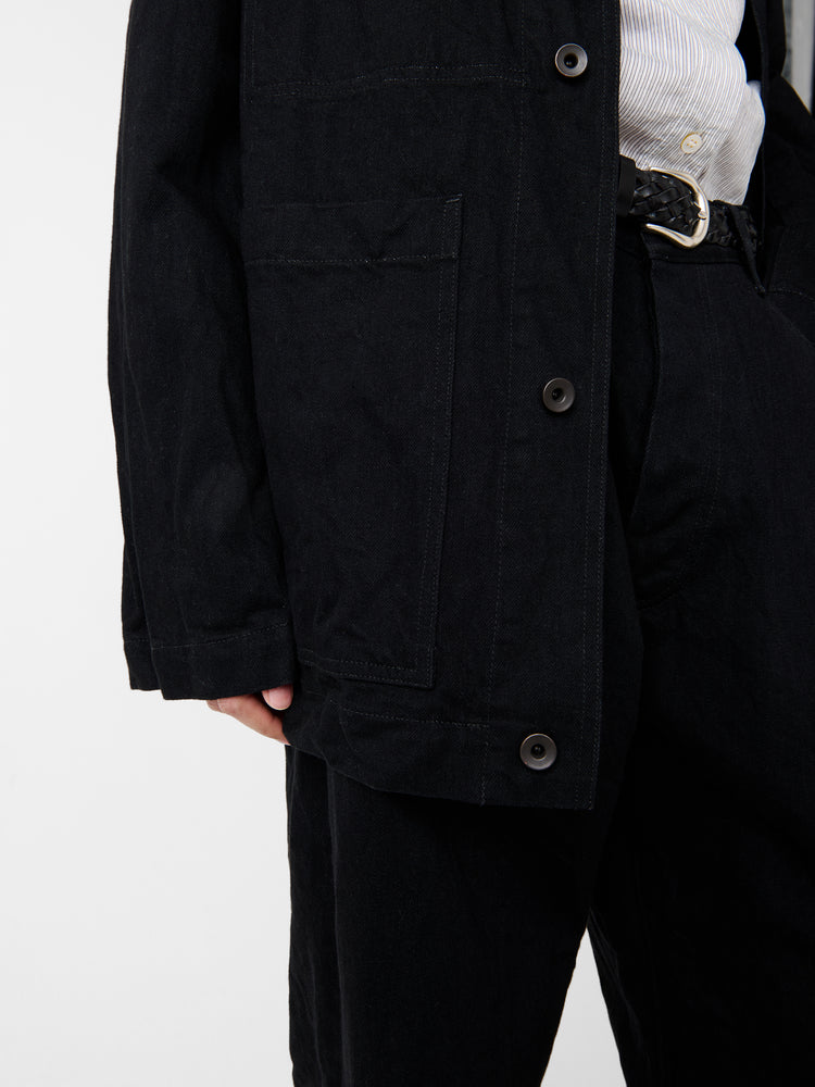 DISTRICT CRINKLE DENIM JACKET IN BLACK