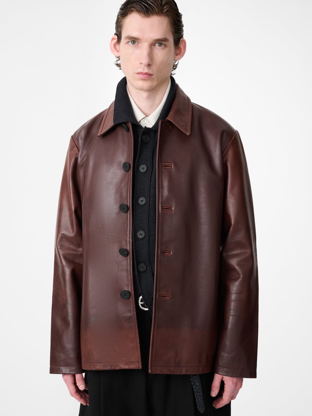 LANDAU LEATHER JACKET IN CHESTNUT