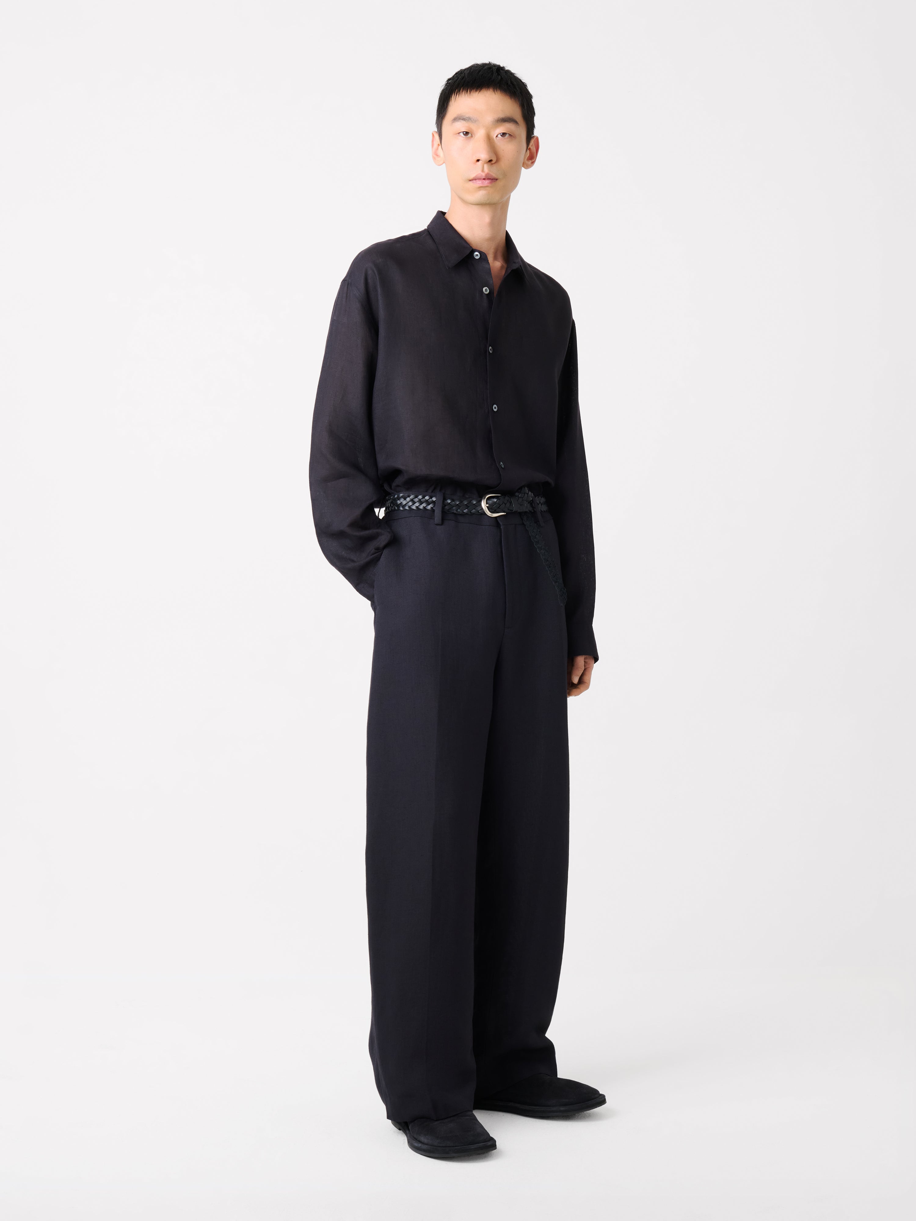 RAFE LINEN SHIRT IN DARKEST NAVY