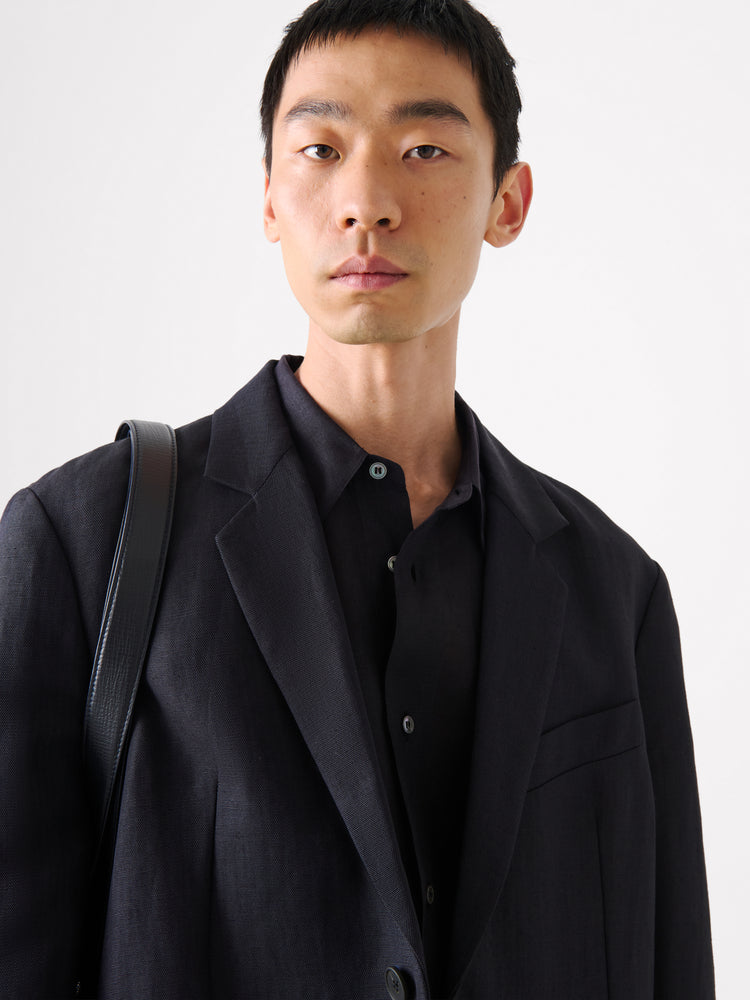 ROVERSI LINEN JACKET IN DARKEST NAVY