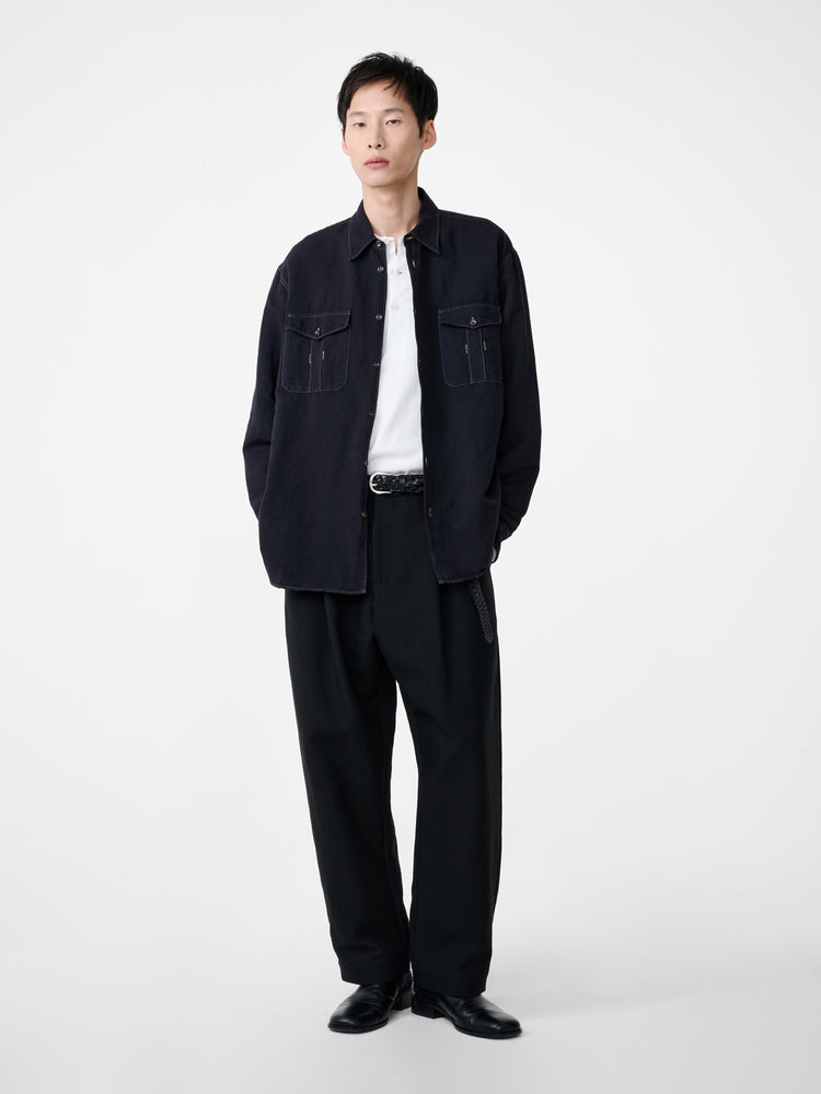 TUCK COTTON PANT IN BLACK
