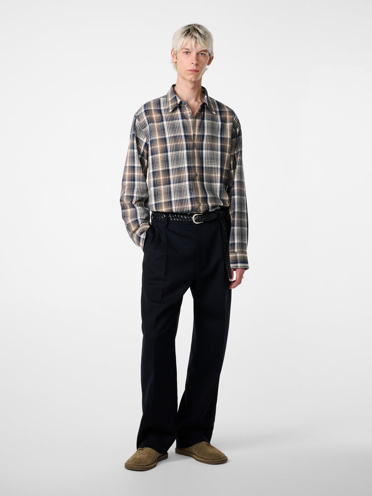 SN X AARON LEVINE VIEW CHECK SHIRT IN NAVY /  OATMEAL