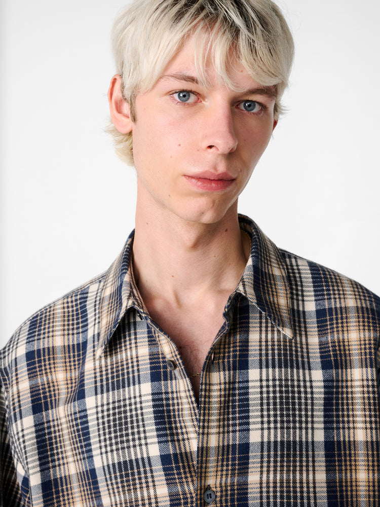 SN X AARON LEVINE VIEW CHECK SHIRT IN NAVY /  OATMEAL