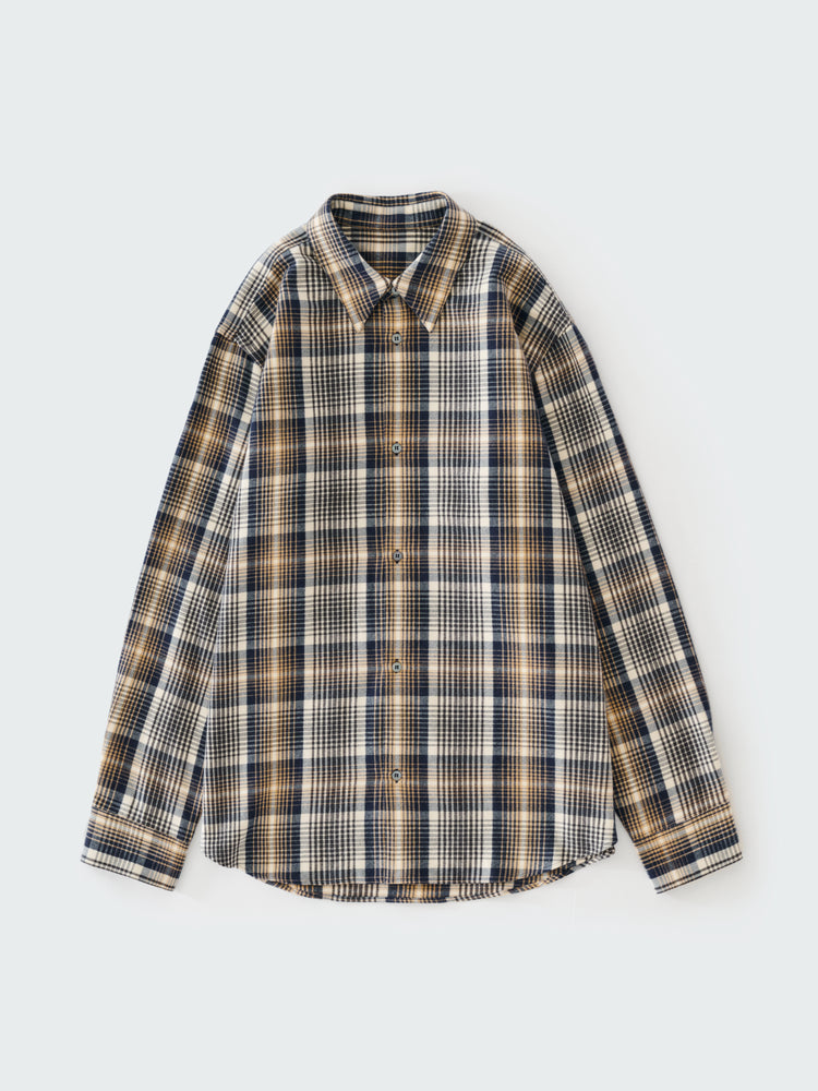 SN X AARON LEVINE VIEW CHECK SHIRT IN NAVY /  OATMEAL