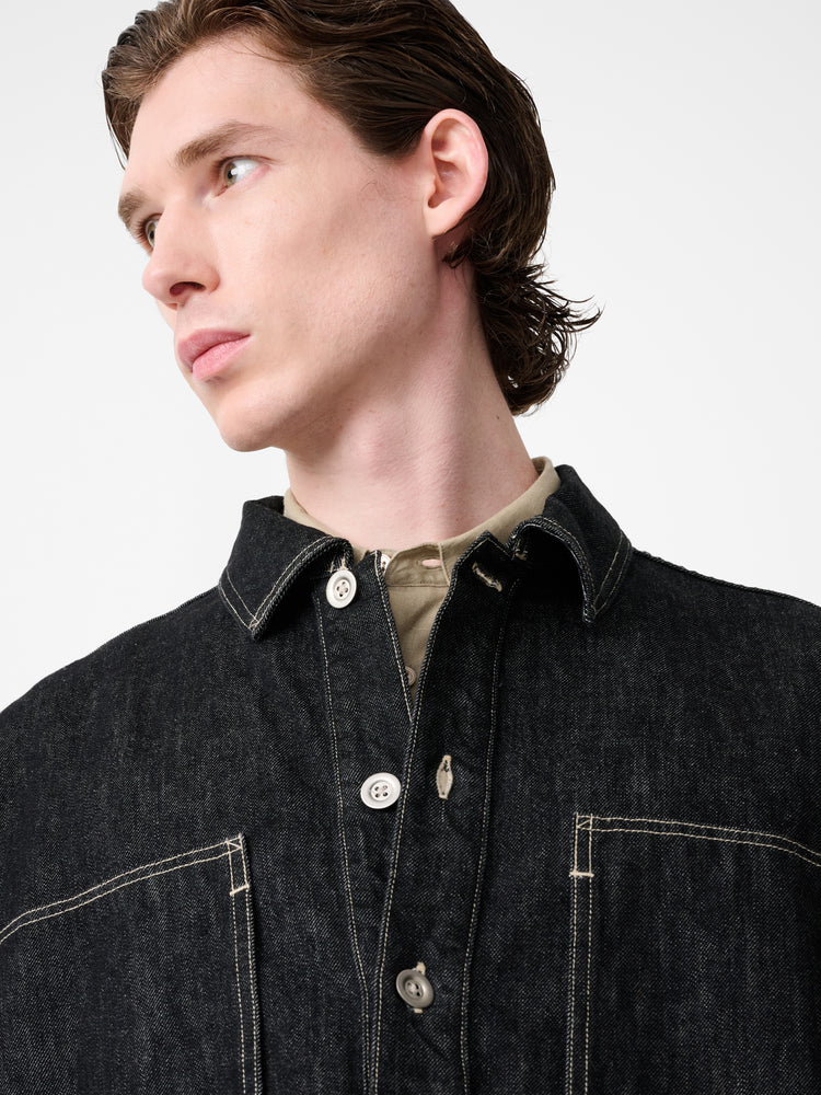 YORK POPOVER DENIM SHIRT IN BLACK / WHITE WEFT
