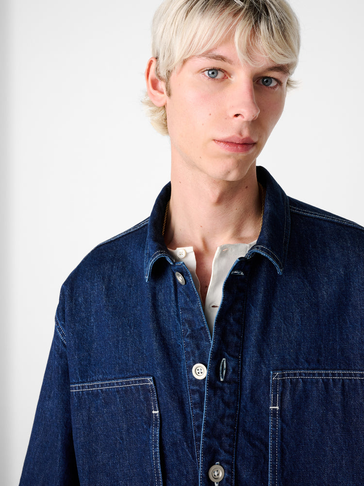 SN X AARON LEVINE YORK DENIM POPOVER SHIRT IN INDIGO WASH