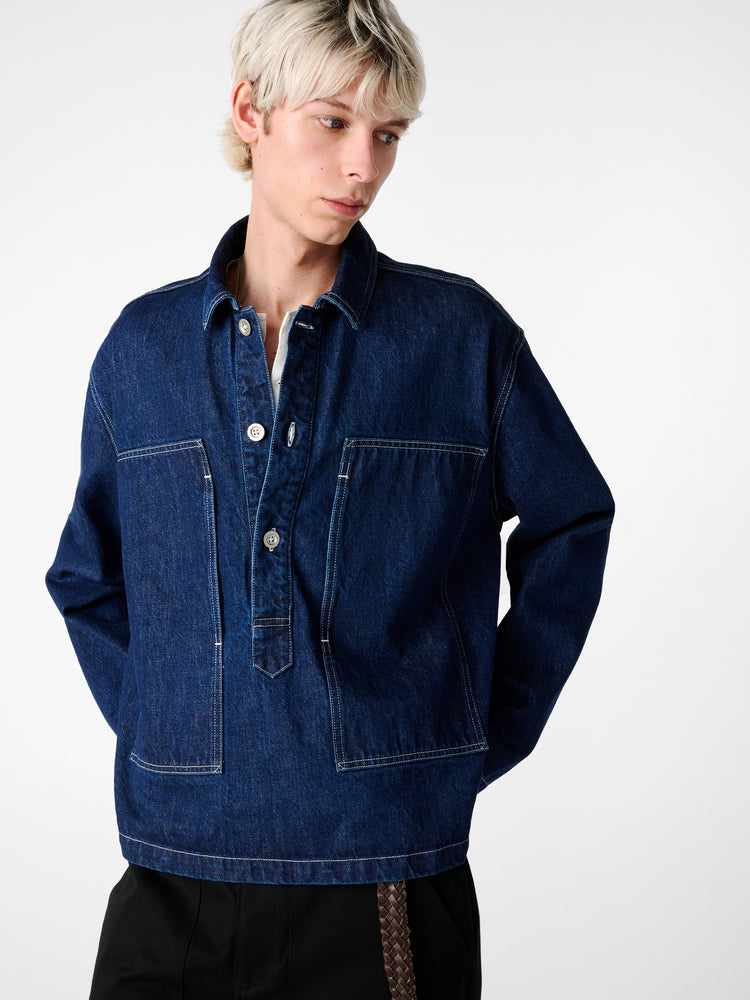 SN X AARON LEVINE YORK DENIM POPOVER SHIRT IN INDIGO WASH