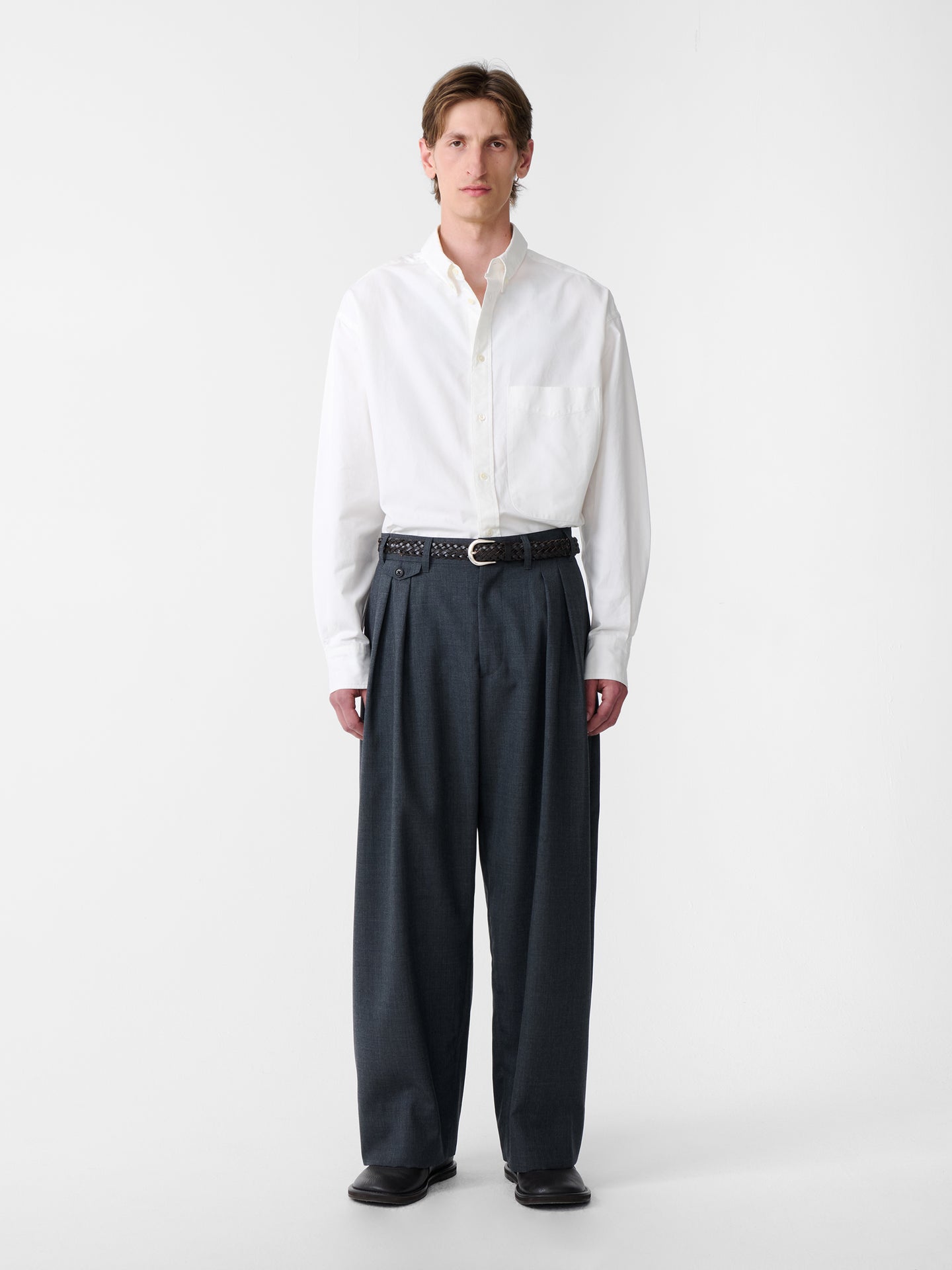 SN X BEAMS PLUS ALVY DOUBLE PLEAT PANT IN CHARCOAL MARL