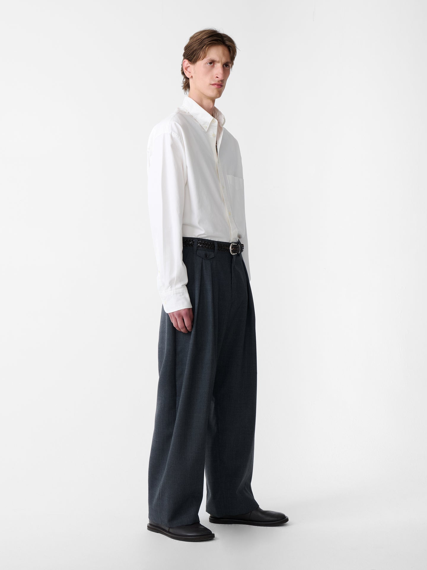 SN X BEAMS PLUS ALVY DOUBLE PLEAT PANT IN CHARCOAL MARL