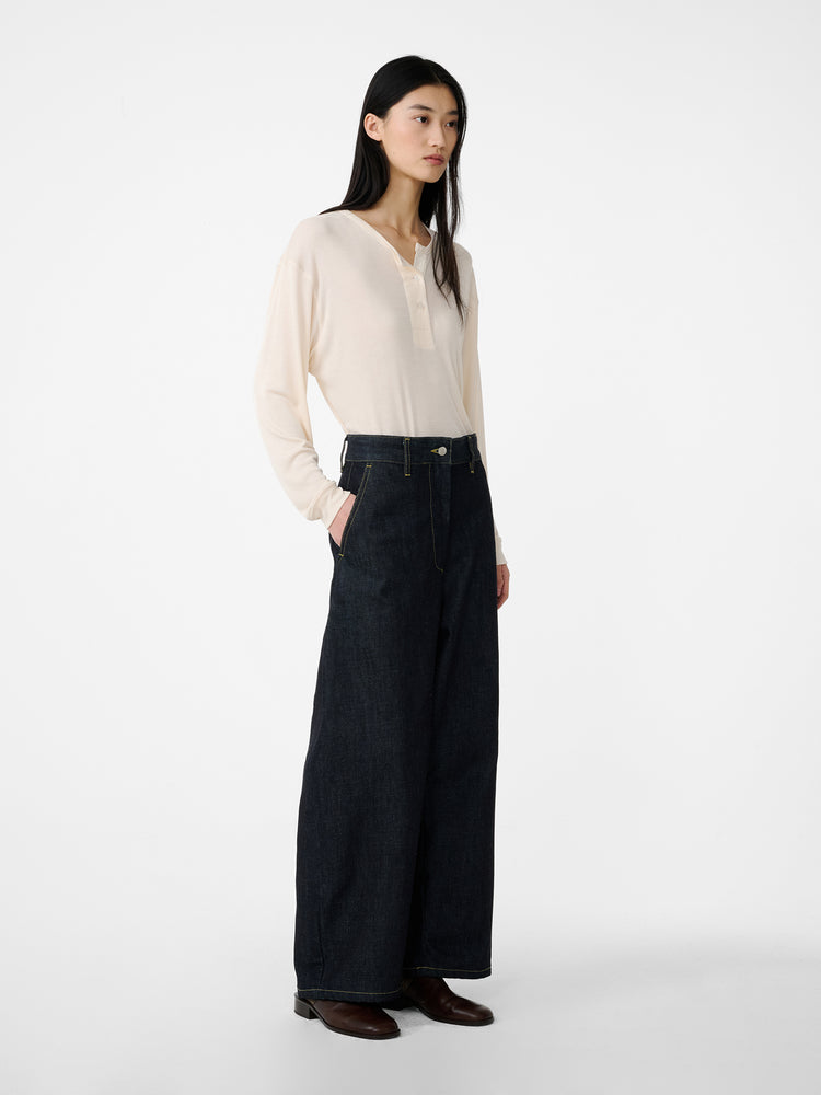 CHALCO WIDE LEG DENIM PANT IN RAW INDIGO
