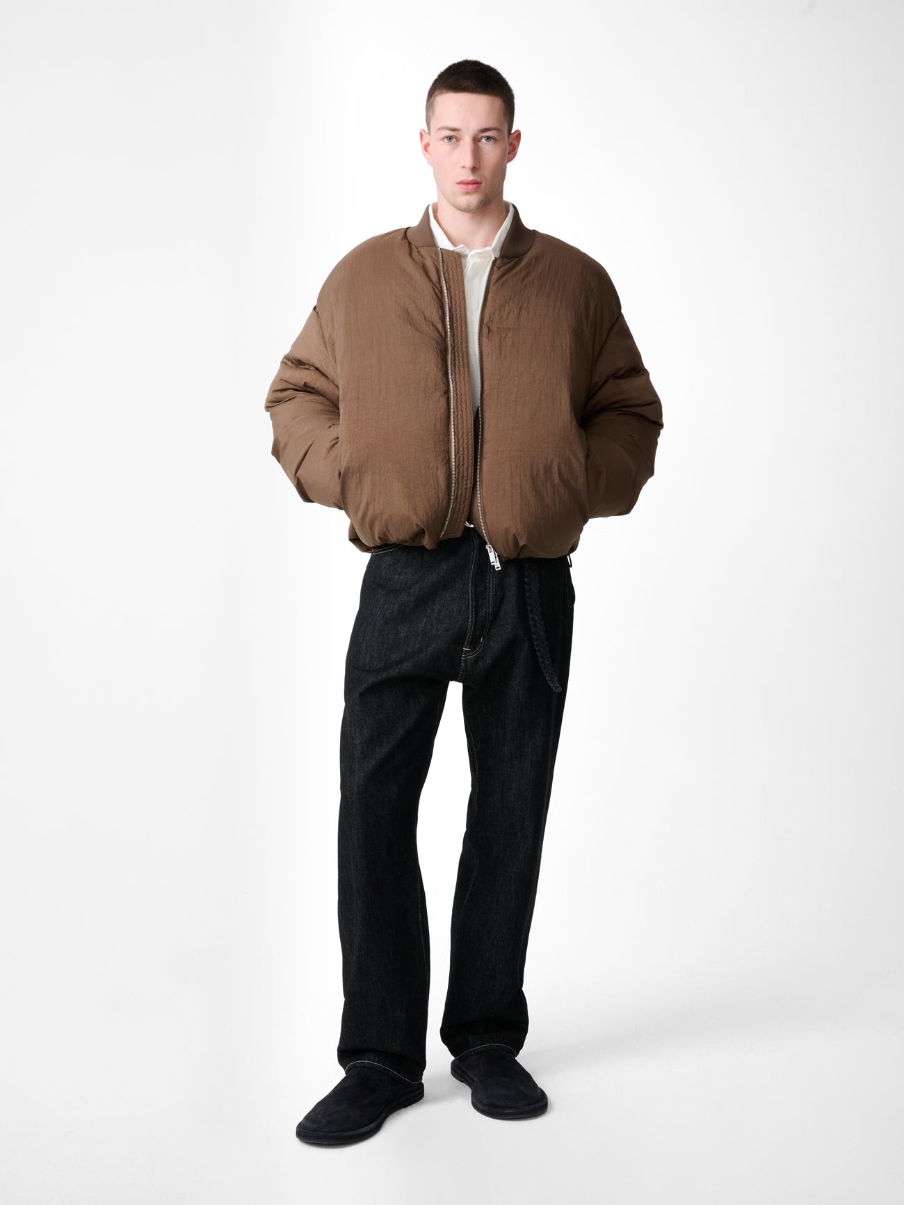 FRYE DOWN BOMBER JACKET IN BARK