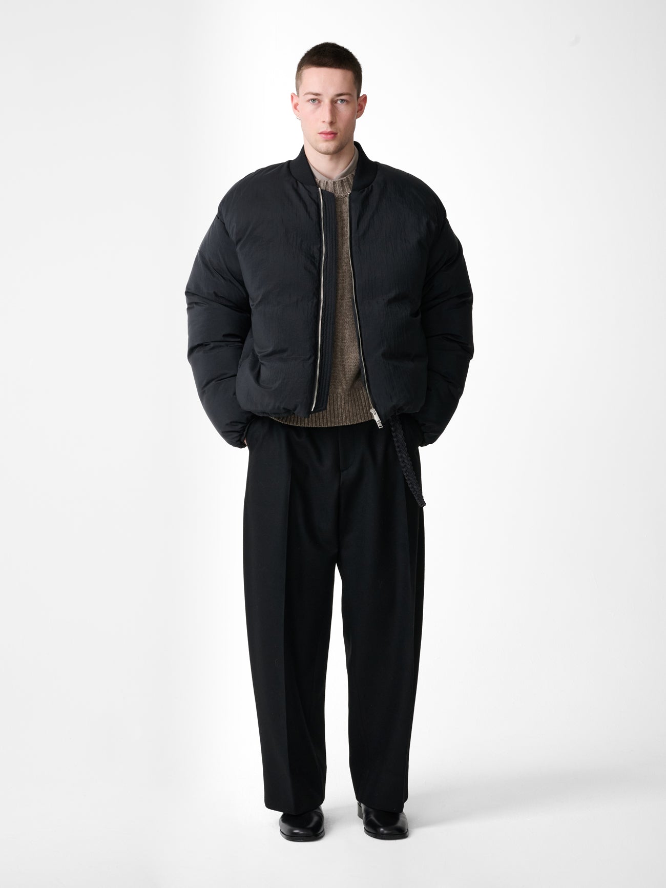 FRYE DOWN BOMBER JACKET IN BLACK