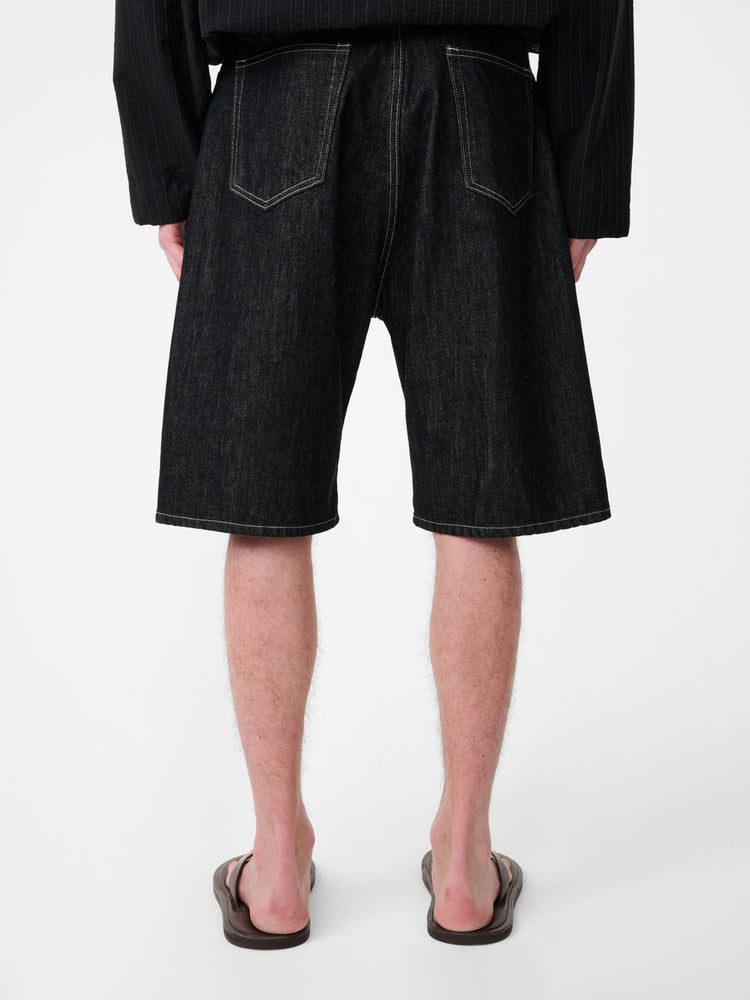 MARYLEBONE DENIM SHORT IN BLACK / WHITE WEFT