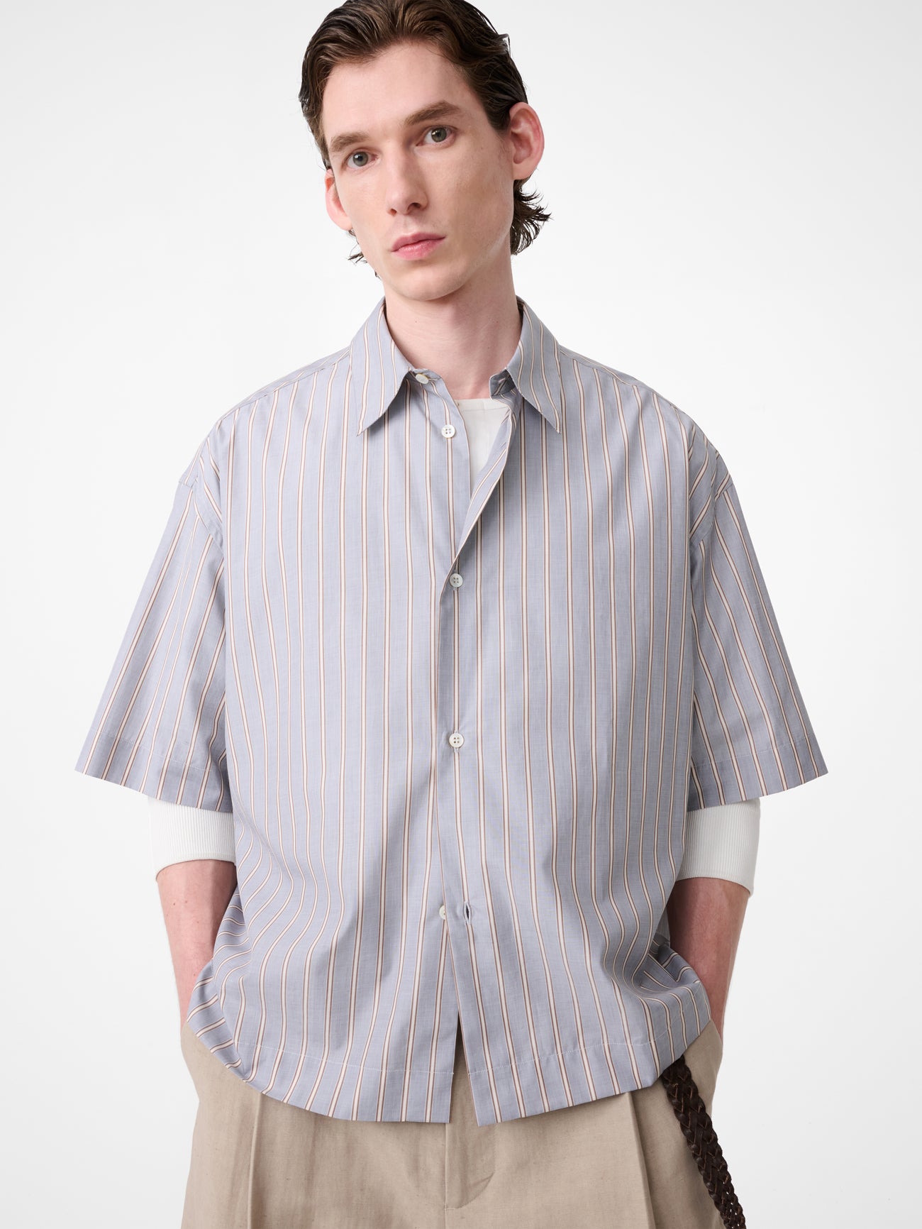 SANKO SHIRT IN GREY / BROWN STRIPE