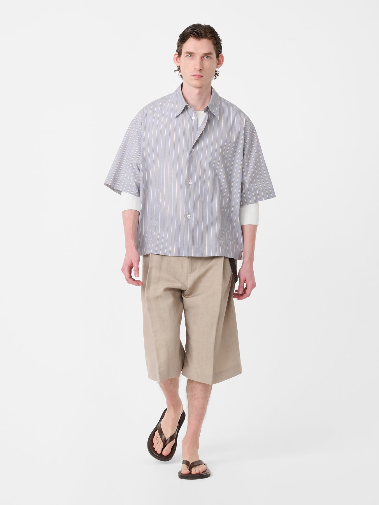 SANKO SHIRT IN GREY / BROWN STRIPE