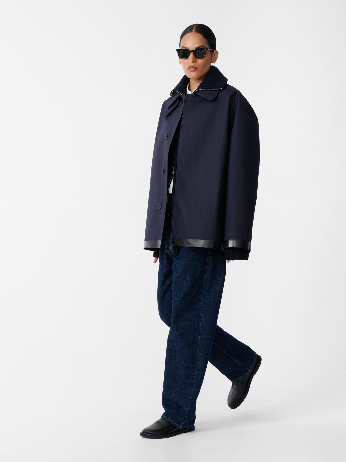 SN × MACKINTOSH TEVIOT SHORT COAT IN NAVY