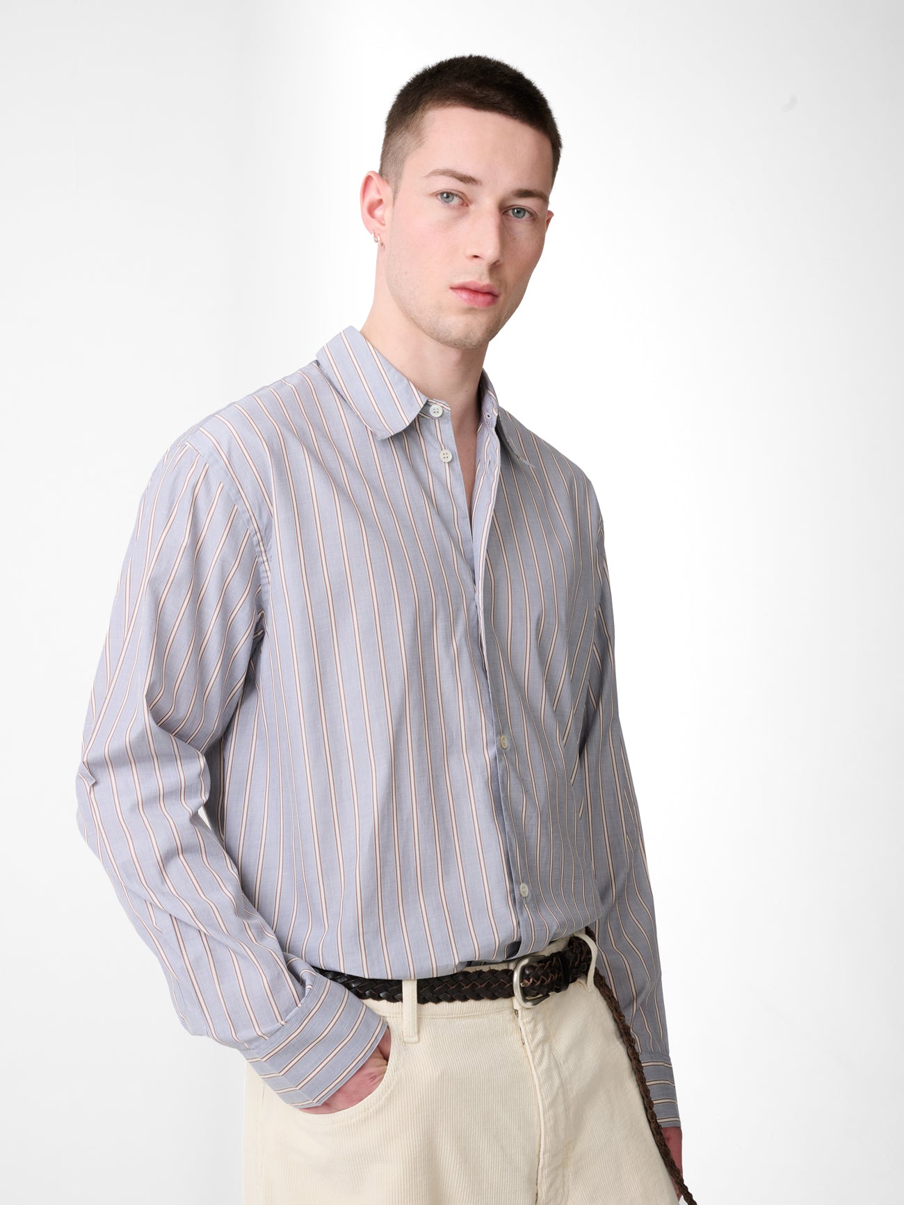 VIEW SHIRT IN GREY / BROWN STRIPE