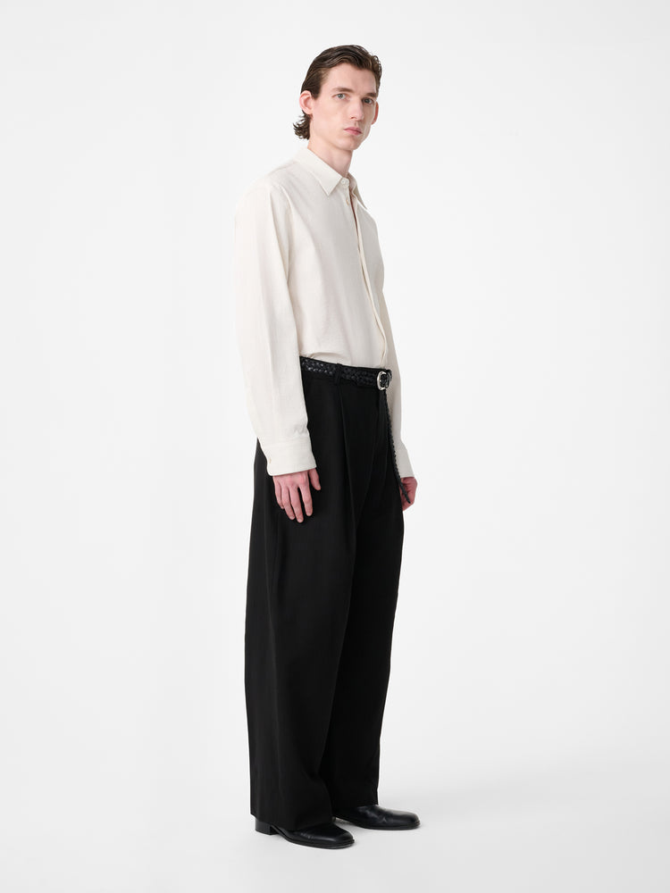 VIEW SHIRT IN PARCHMENT / BLACK STRIPE