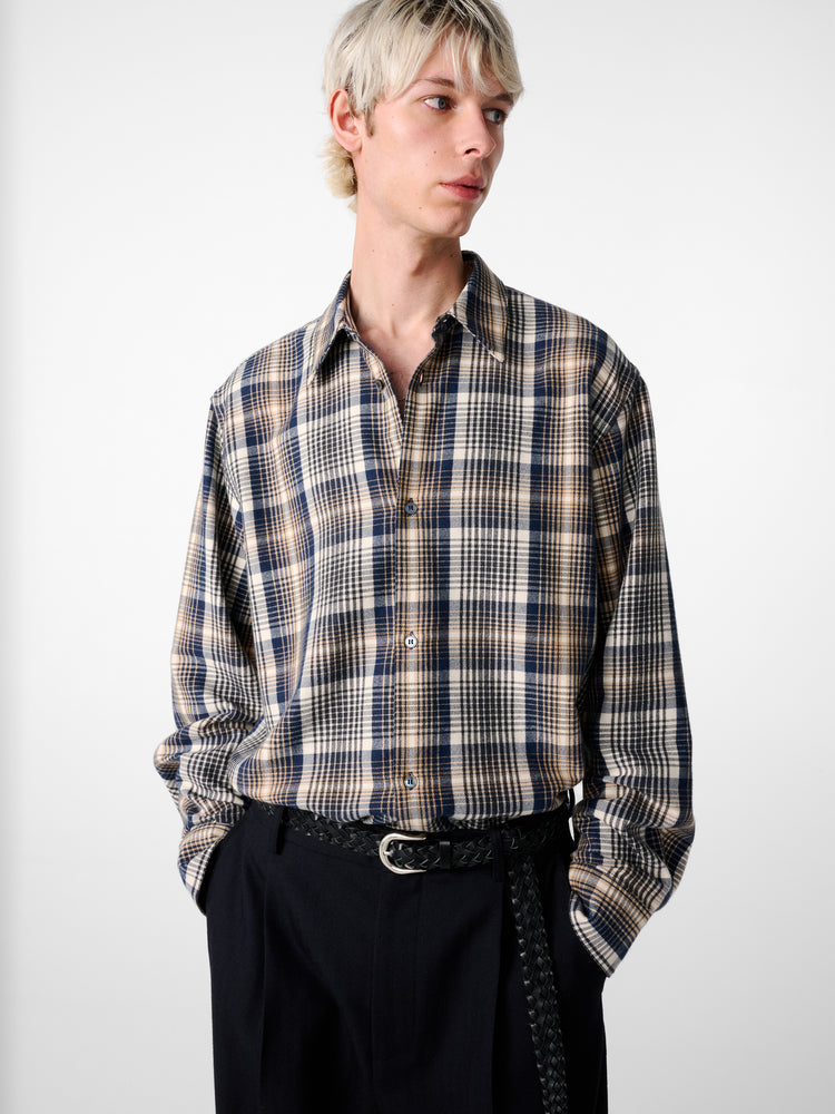 SN X AARON LEVINE VIEW CHECK SHIRT IN NAVY /  OATMEAL