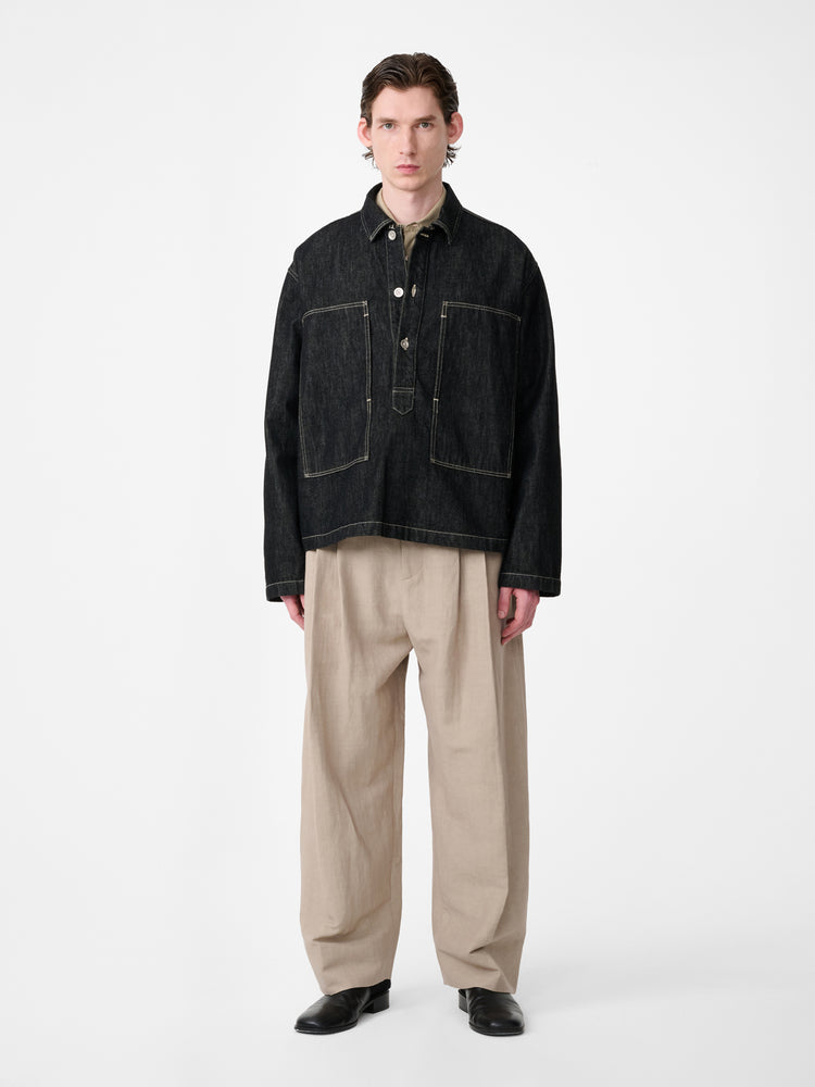 YORK POPOVER DENIM SHIRT IN BLACK / WHITE WEFT