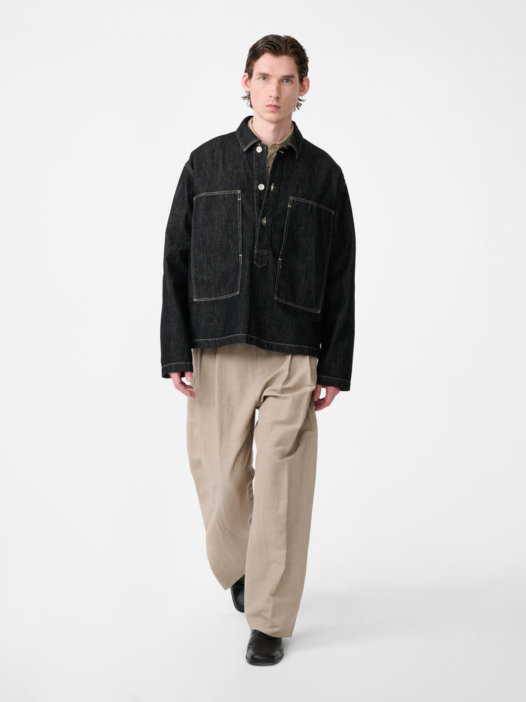 YORK POPOVER DENIM SHIRT IN BLACK / WHITE WEFT