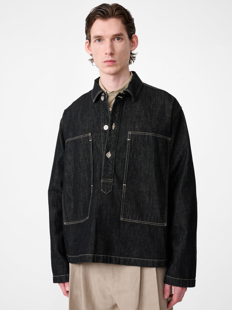 YORK POPOVER DENIM SHIRT IN BLACK / WHITE WEFT