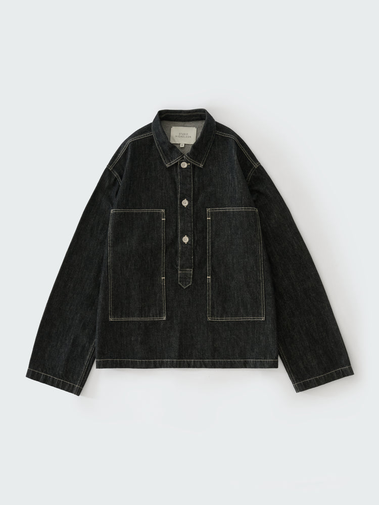 YORK POPOVER DENIM SHIRT IN BLACK / WHITE WEFT