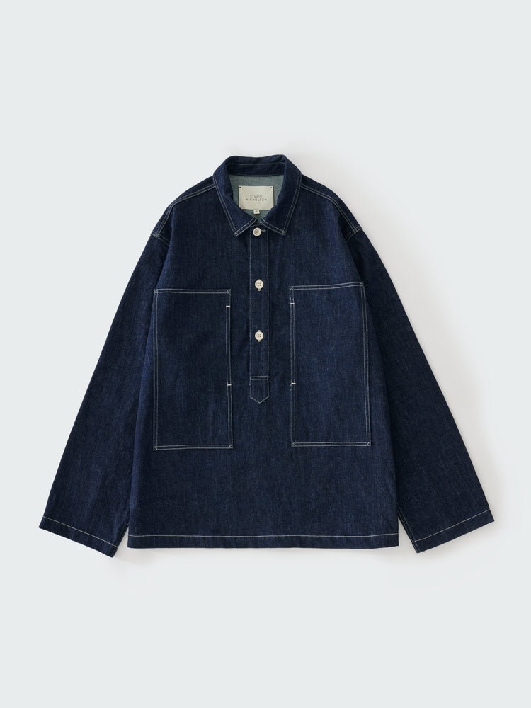 SN X AARON LEVINE YORK DENIM POPOVER SHIRT IN INDIGO WASH
