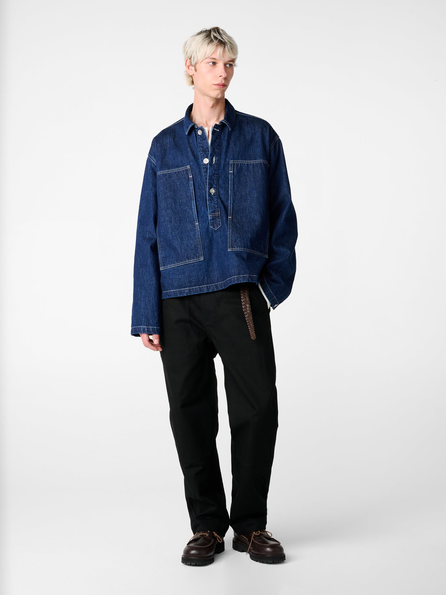 SN X AARON LEVINE YORK DENIM POPOVER SHIRT IN INDIGO WASH