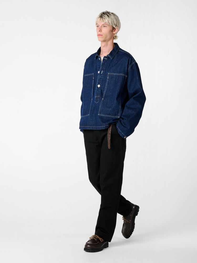 SN X AARON LEVINE YORK DENIM POPOVER SHIRT IN INDIGO WASH