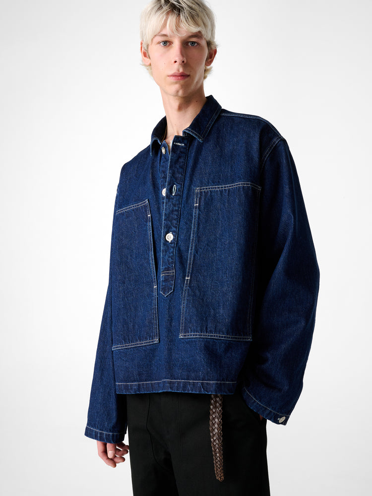 SN X AARON LEVINE YORK DENIM POPOVER SHIRT IN INDIGO WASH